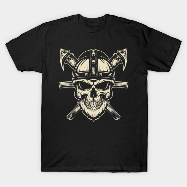 Traditional Vikings Skull Tattoo T-Shirt by Goku Creations